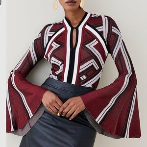 Karen Millen Burgundy and Black Geometric Blouse